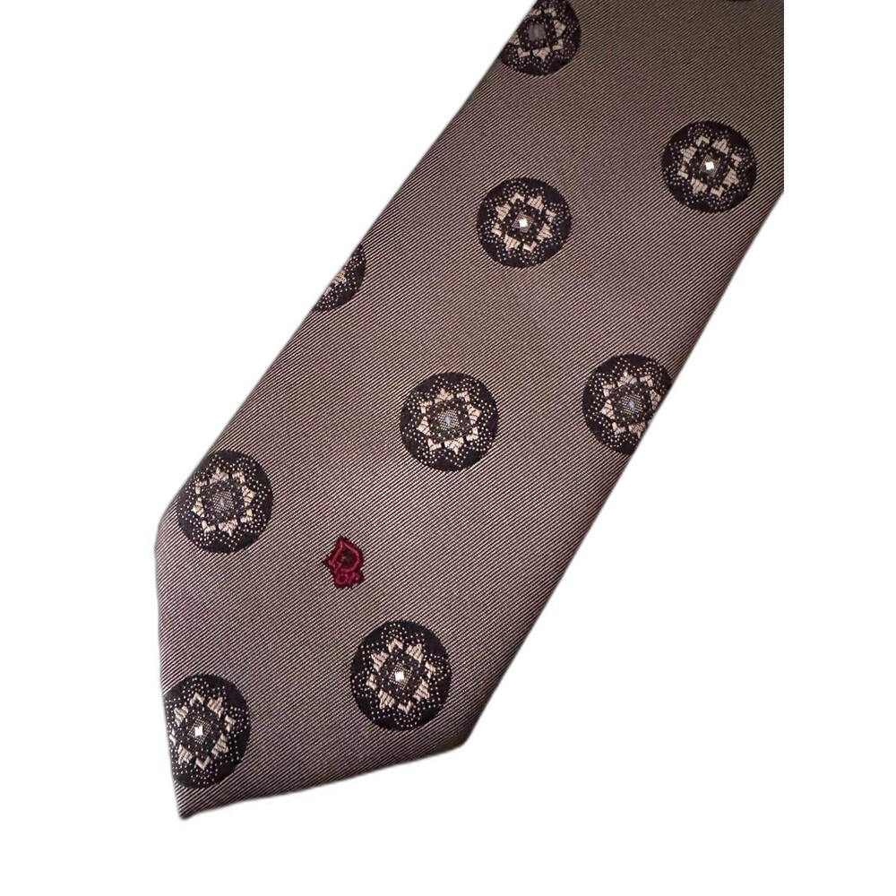 Vintage Christian Dior Monsieur Tie Brown Medallion Jacquard Logo Mens 3.25”